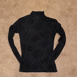 Elegant Black Web Pattern Long Sleeve Top